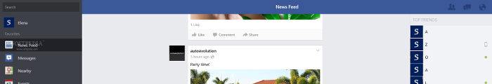 Showing the Facebook for Windows 8.1 interface